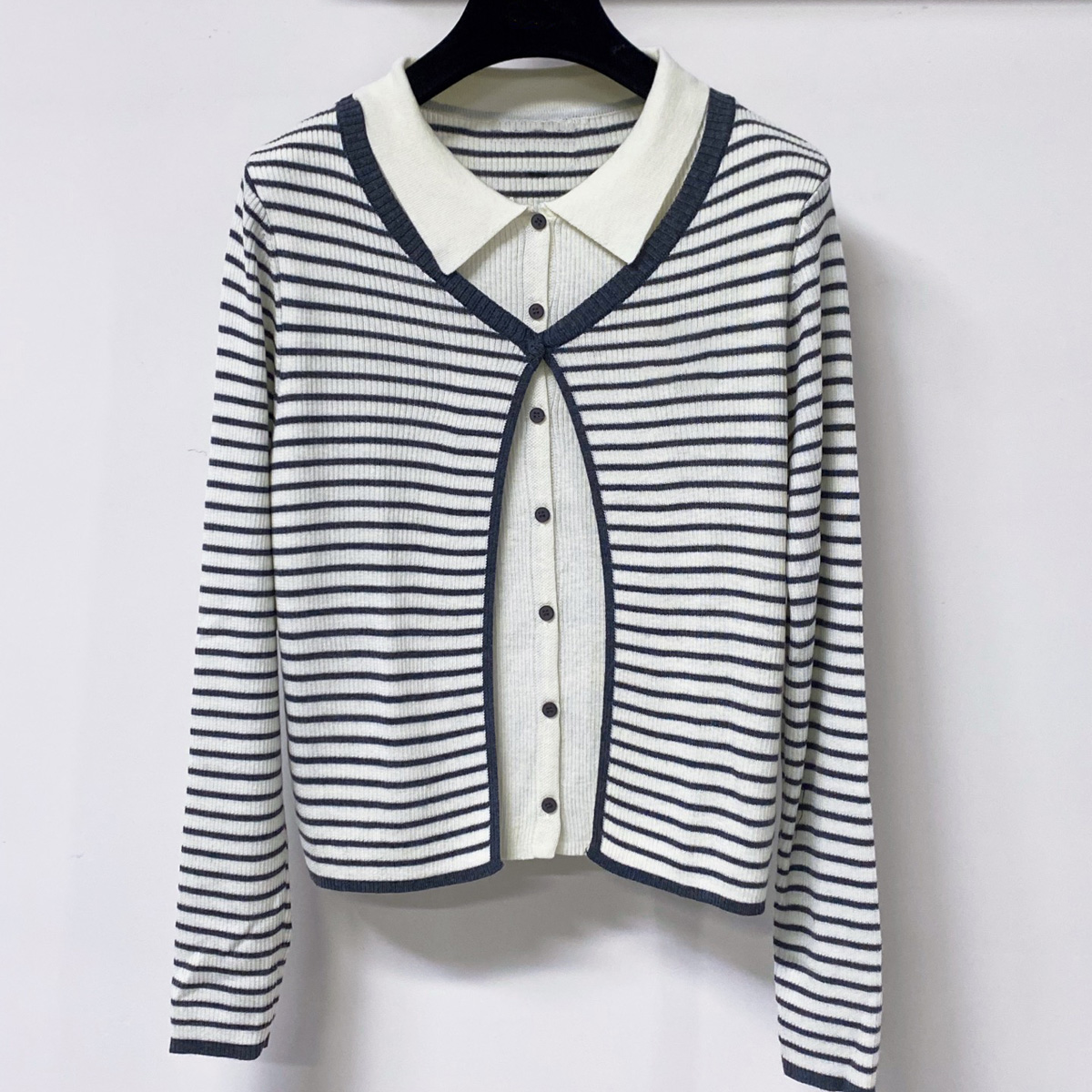 Silk Blouse - Haut tricoté rayé à col polo