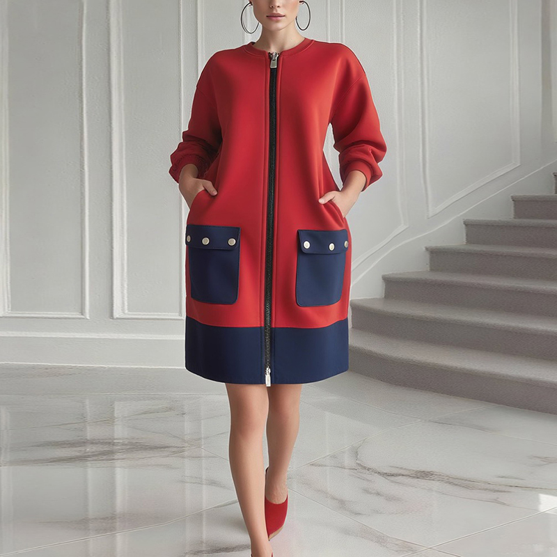 Women'S Red Formal Wear - Modigirl contraste couleur manches longues robes