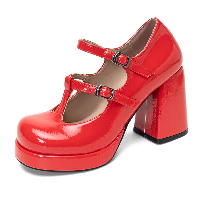 Pump Heel Block - Chaussures Mary Janes rétro brillantes pour