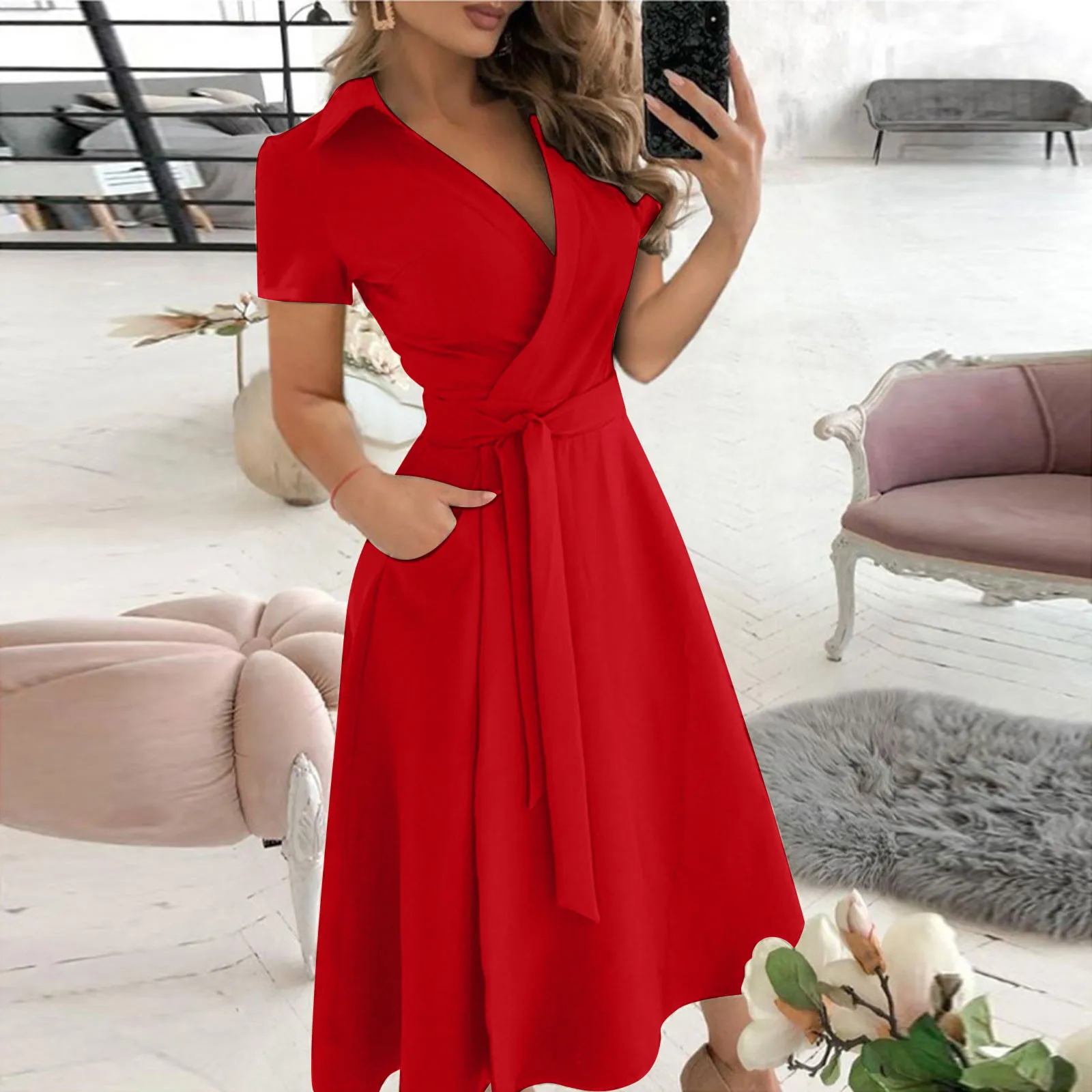 Printemps été mode bureau robe - Women'S Red Formal Wear avis et prix