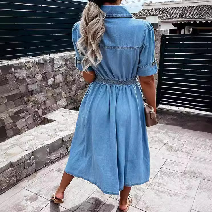 Robe chemise en jean délavé po - Midi Dress avis et prix
