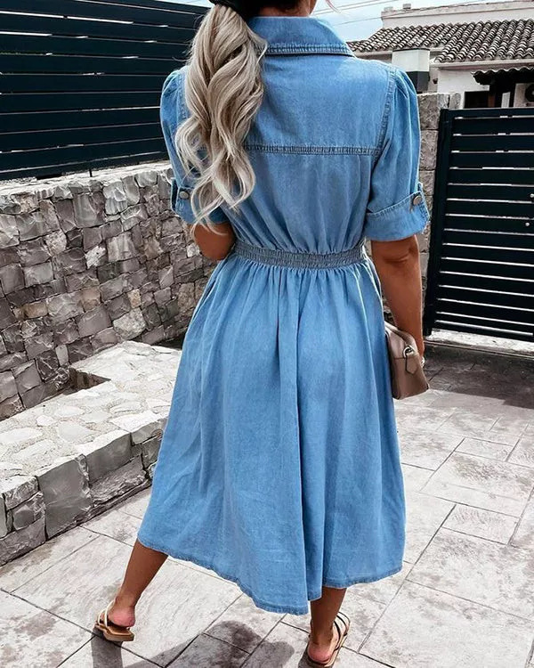 Robe chemise en jean délavé po - Midi Dress avis et prix