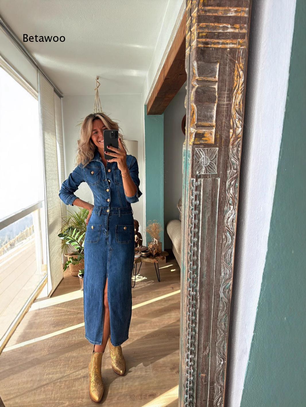 Robe midi en jean noir pour fe - Midi Dress avis et prix